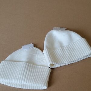 Time and Tru  Pair (2) Cream Ribbed Knit Hat